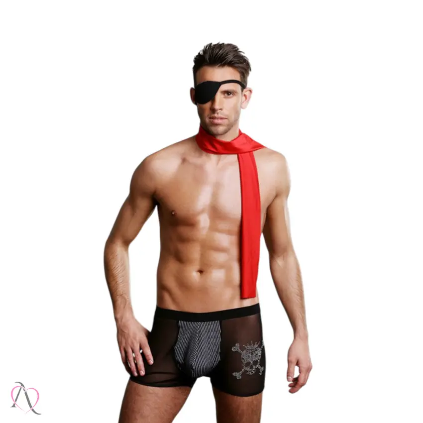 Fantasia Masculina Pirata com Cueca Boxer, Tapa Olho e Cachecol - Tamanho Único