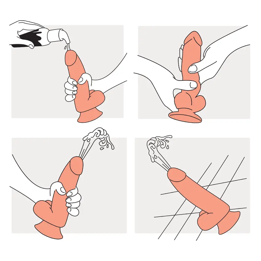 Prótese de Pênis que Ejacula 16,5x4cm e Lubrificante Semen Lub Beijável sabor Morango