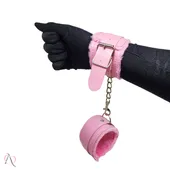 Algemas de Couro Sintético com Pelúcia Cor Rosa - imagem 1