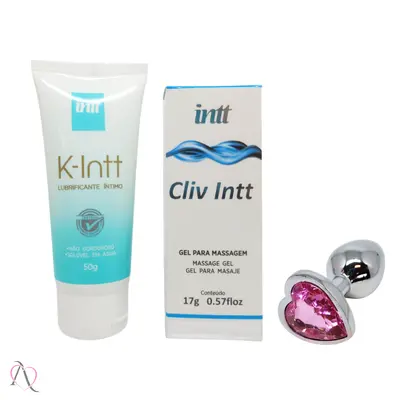 Kit Iniciante Anal Sem Dor - 1 Dessensibilizante, 1 Lubrificante K-Intt e 1 Plug Anal Pequeno Rosa