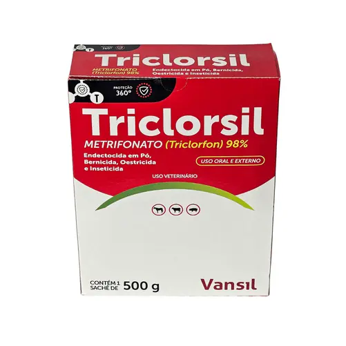 Triclorsil 500g - Metrifonato (Triclorfon) 98% Endectocida, Bernicida e Inseticida em Pó para Bovinos, Equinos, Ovinos e Caprinos | Vansil