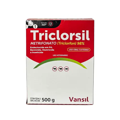 Triclorsil 500g - Metrifonato (Triclorfon) 98% Endectocida, Bernicida e Inseticida em Pó para Bovinos, Equinos, Ovinos e Caprinos | Vansil