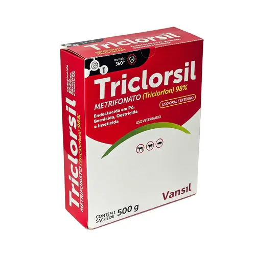 Triclorsil 500g - Metrifonato (Triclorfon) 98% Endectocida, Bernicida e Inseticida em Pó para Bovinos, Equinos, Ovinos e Caprinos | Vansil