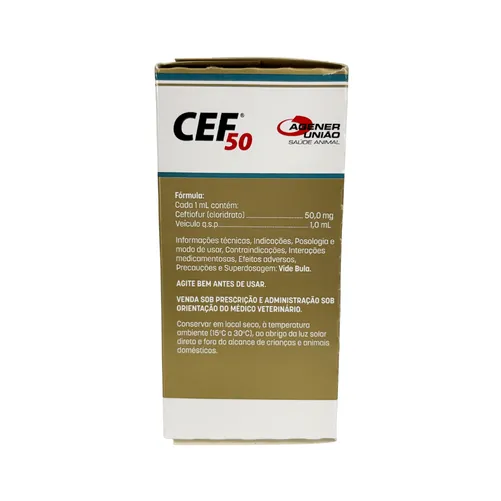 CEF 50 100ml - Ceftiofur 50mg Antibiótico Injetável para Bovinos e Suínos | Agener União