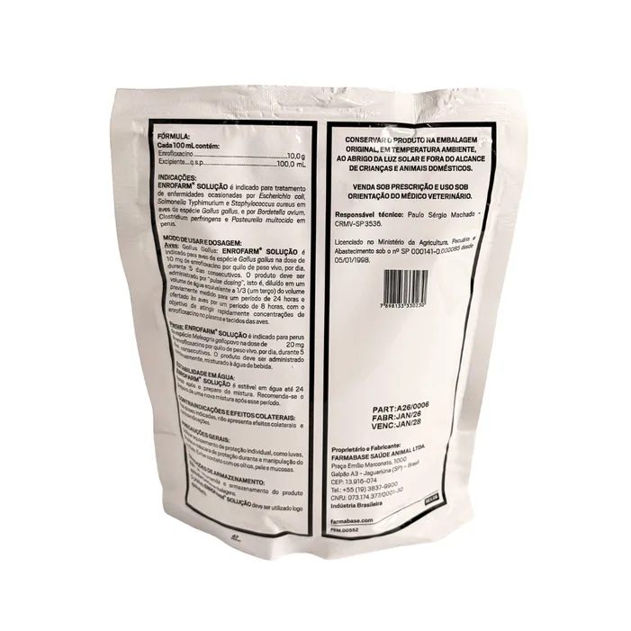Enrofarm Solução 500ml Enrofloxacino Aves | Farmabase