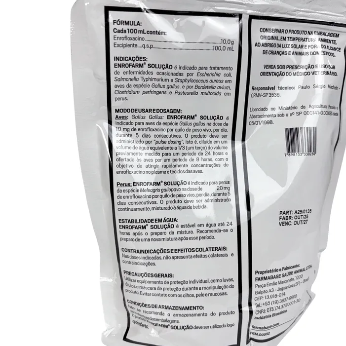 Enrofarm Solução 500ml Enrofloxacino Aves | Farmabase