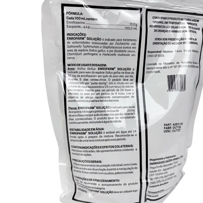 Enrofarm Solução 500ml Enrofloxacino Aves | Farmabase