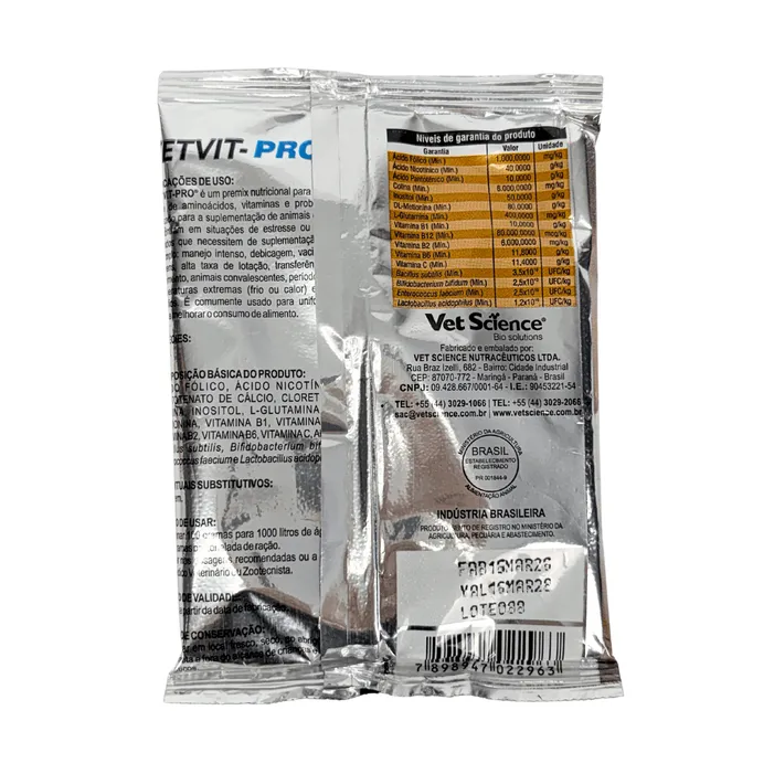 Vetvit-Pro 100g Premix com Probióticos para Aves | Vet Science
