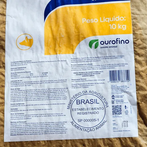 Ractosuin 2% 10kg - Ractopamina 20g/kg Aditivo Melhorador de Desempenho para Suínos em Terminação | Ourofino