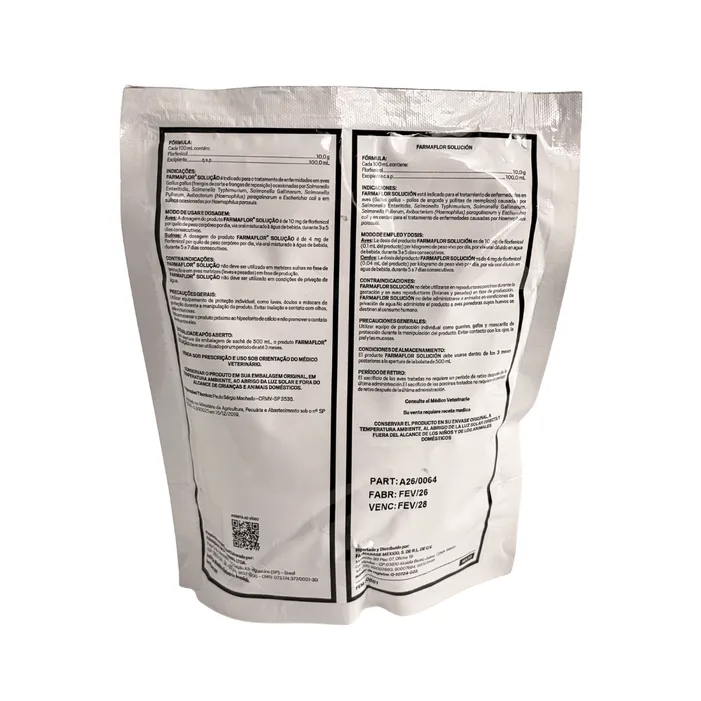 Farmaflor Solução 500ml Florfenicol 10% Aves e Suínos