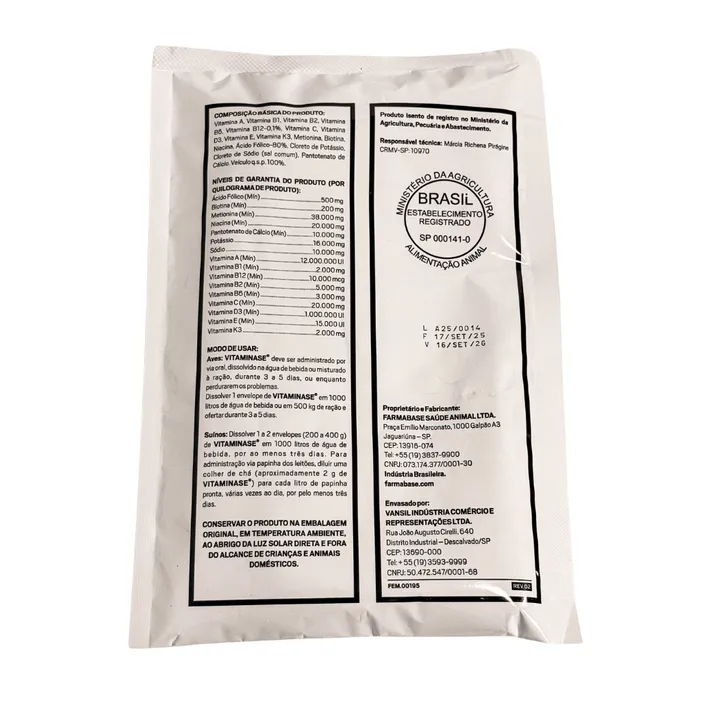 Vitaminase 200g Suplemento Vitamínico Aves e Suínos