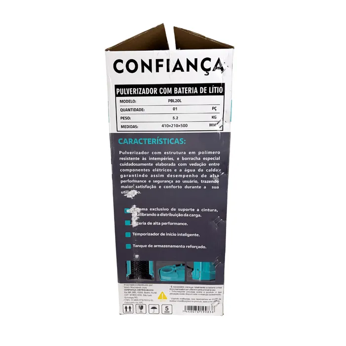 Pulverizador Elétrico 20L Confiança Bateria Lítio 100PSI