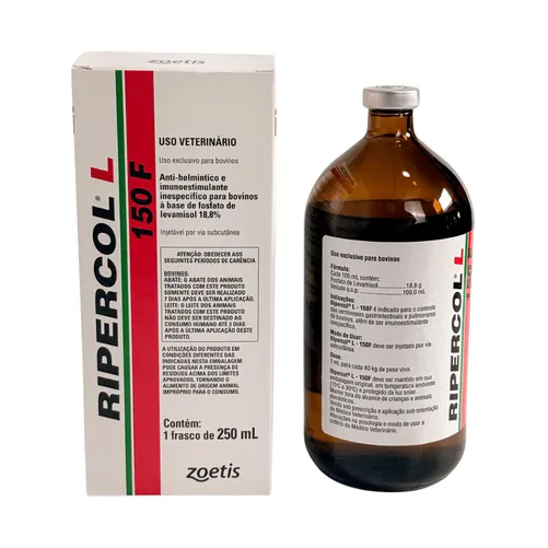 Ripercol L Injetável 250ml - Cloridrato de Levamisol 7,5% Anti-helmíntico Imunoestimulante para Bovinos | Zoetis