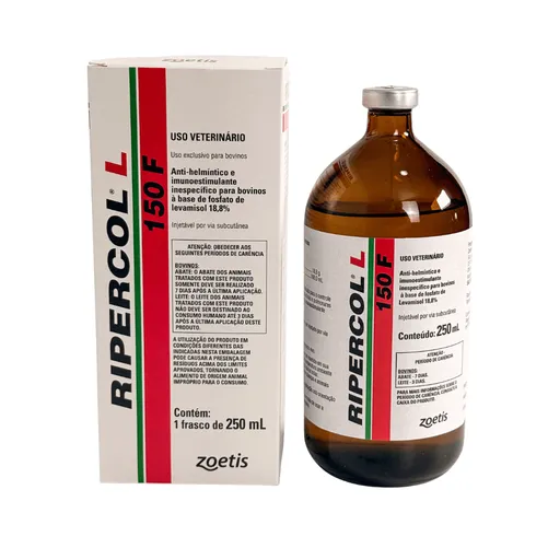 Ripercol L Injetável 250ml - Cloridrato de Levamisol 7,5% Anti-helmíntico Imunoestimulante para Bovinos | Zoetis
