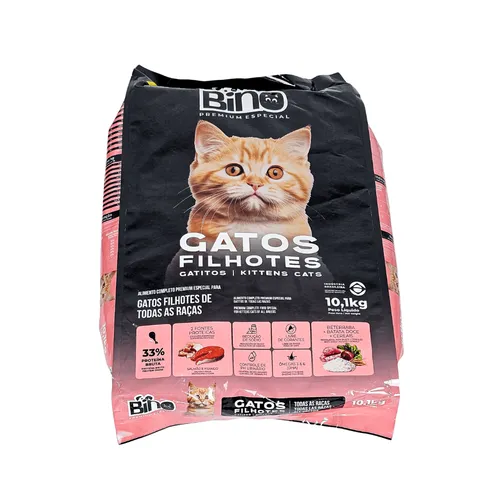 Bino Premium Especial Gatos Filhotes 10,1kg - Ração Seca Premium Especial com Salmão, Frango, Taurina e DHA para Gatinhos de Todas as Raças | Bino Alimentos