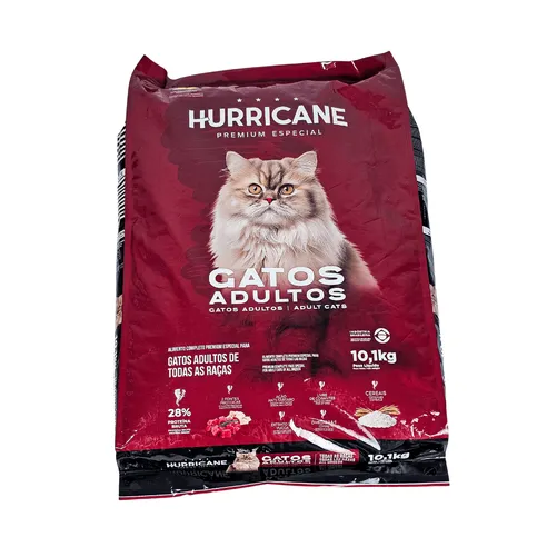 Hurricane Premium Especial Gatos Adultos 10,1kg Ração Seca Premium Especial com DHA para Gatos Adultos de Todas as Raças | Bino Alimentos