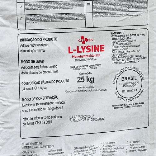 L-Lisina HCl 99% 25kg Aminoácido para Ração de Suínos, Aves e Peixes | CJ Bio (Best Amino)