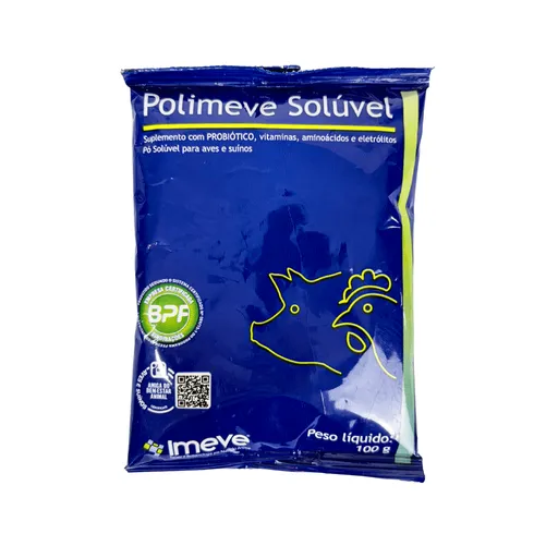 Polimeve Probiótico Solúvel 100g - Suplemento com Probióticos, Vitaminas e Eletrólitos para Aves e Suínos | Imeve