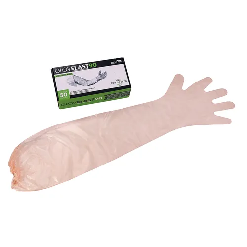 Luvas Longas Veterinarias Glovelast Com Borda Elastica (Cx. C/50 Un.)