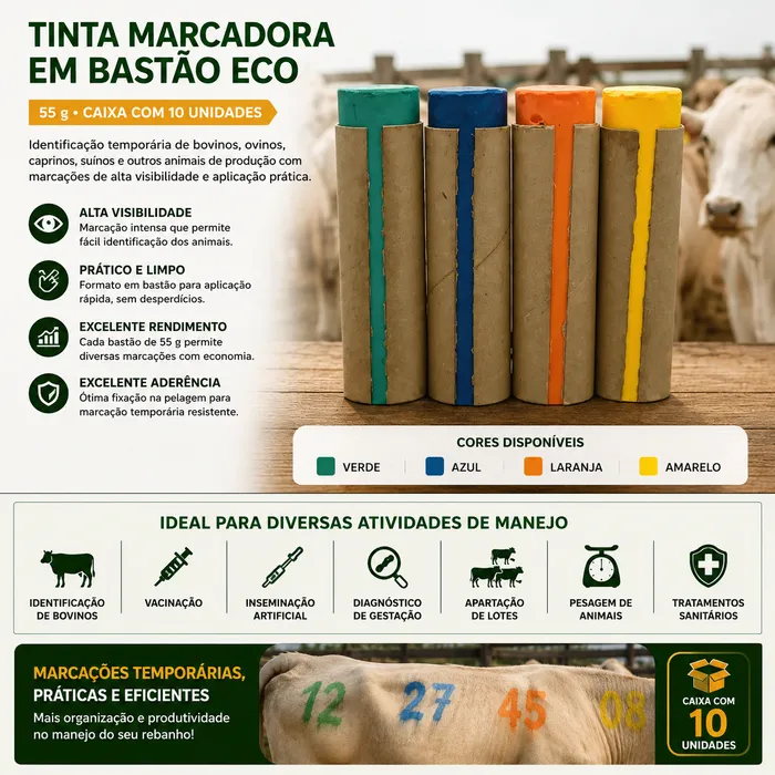 Tinta Marcadora em Bastão Eco 55 g | Caixa com 10 Unidades