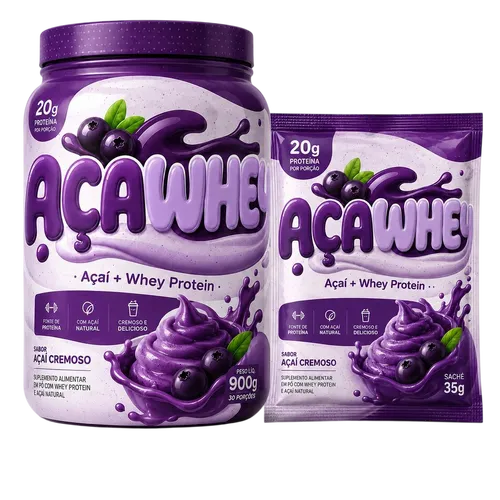 AçaWhey Açaí + Whey Protein – Pote 900g + Sachê 35g | Sabor Açaí Cremoso