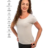 Camiseta feminina algodão premium acabamento a fio cinza claro - imagem 1