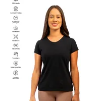 Camiseta Slim Feminina preta 100% algodão premium que não desbota de produção sustentável - imagem 1