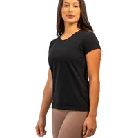 Camiseta Slim Feminina preta 100% algodão premium que não desbota de produção sustentável - imagem 9