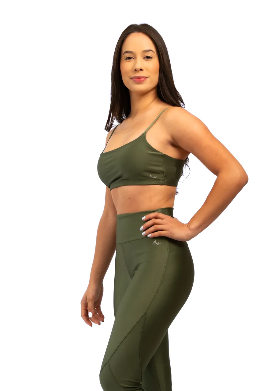 Legging Forest Green - Brilho elegante, recortes modeladores, proteção UV, secagem rápida e extremo conforto