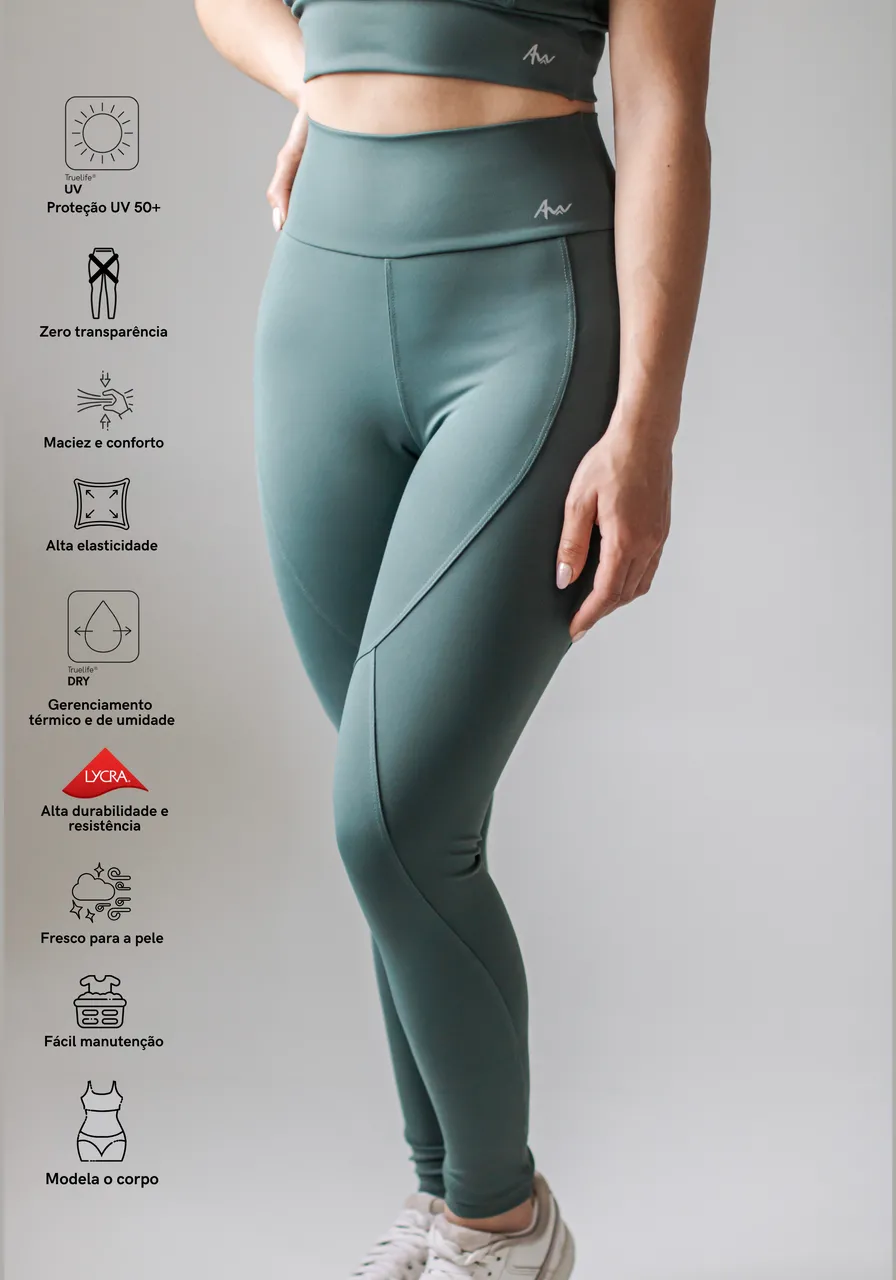 Legging Deep Green - modeladora, zero transparência, proteção UV, compressão inteligente e secagem rápida