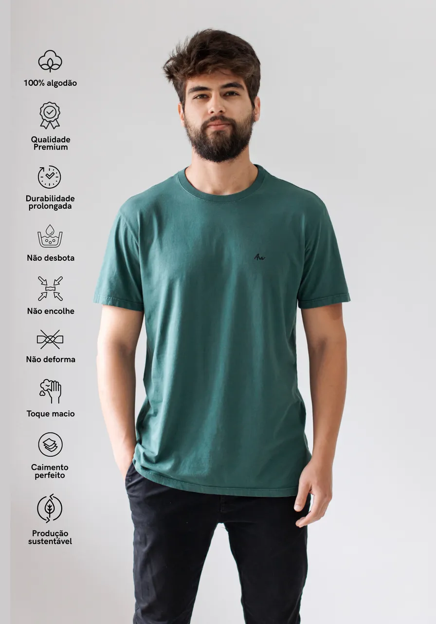 Camiseta Verde Esmeralda - 100% Algodão Premium que não desbota