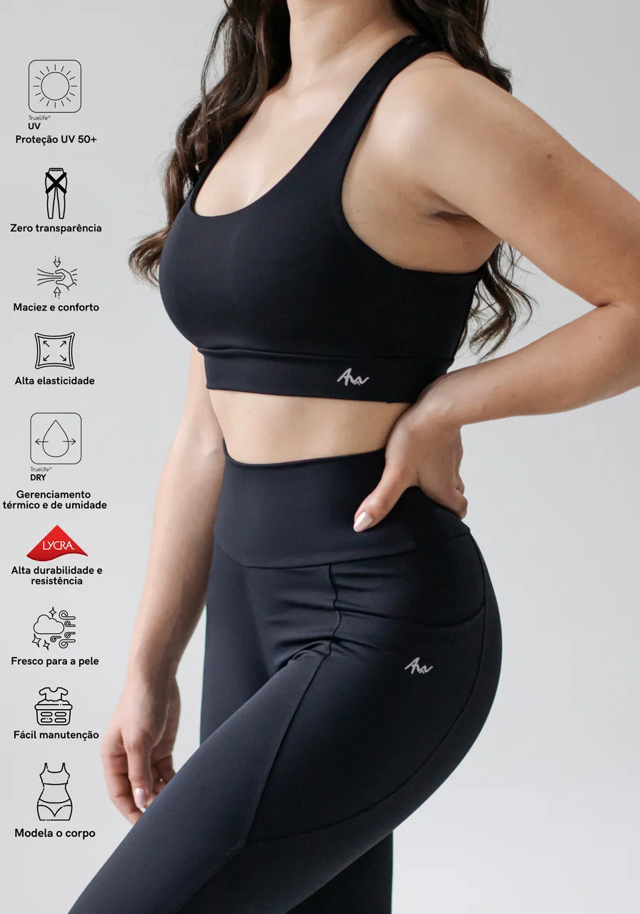 Top Ultra Black - bolso traseiro, alta sustentação, proteção UV, tecido duplo, secagem rápida