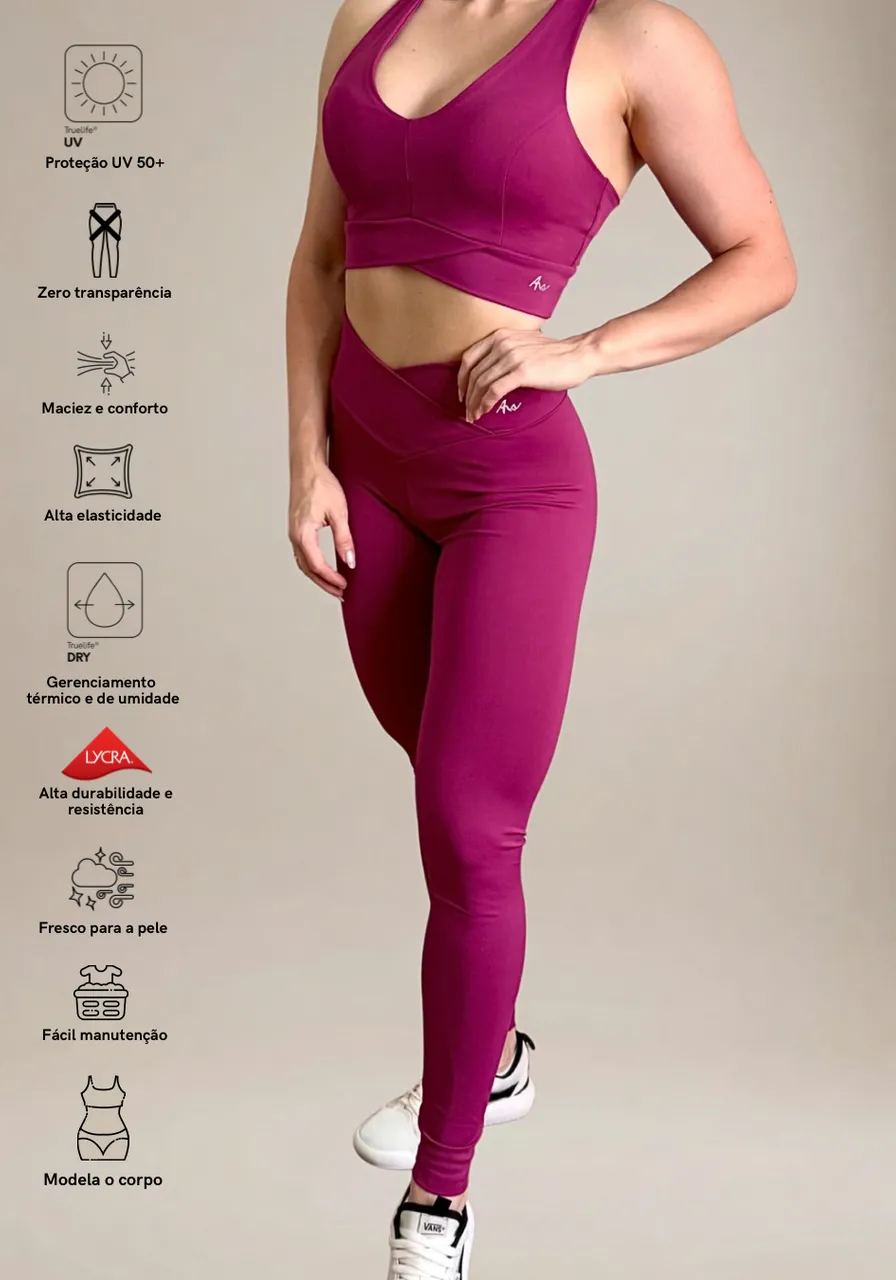 Legging Fúcsia - compressão inteligente, modela a cintura, zero transparência, proteção UV e secagem rápida