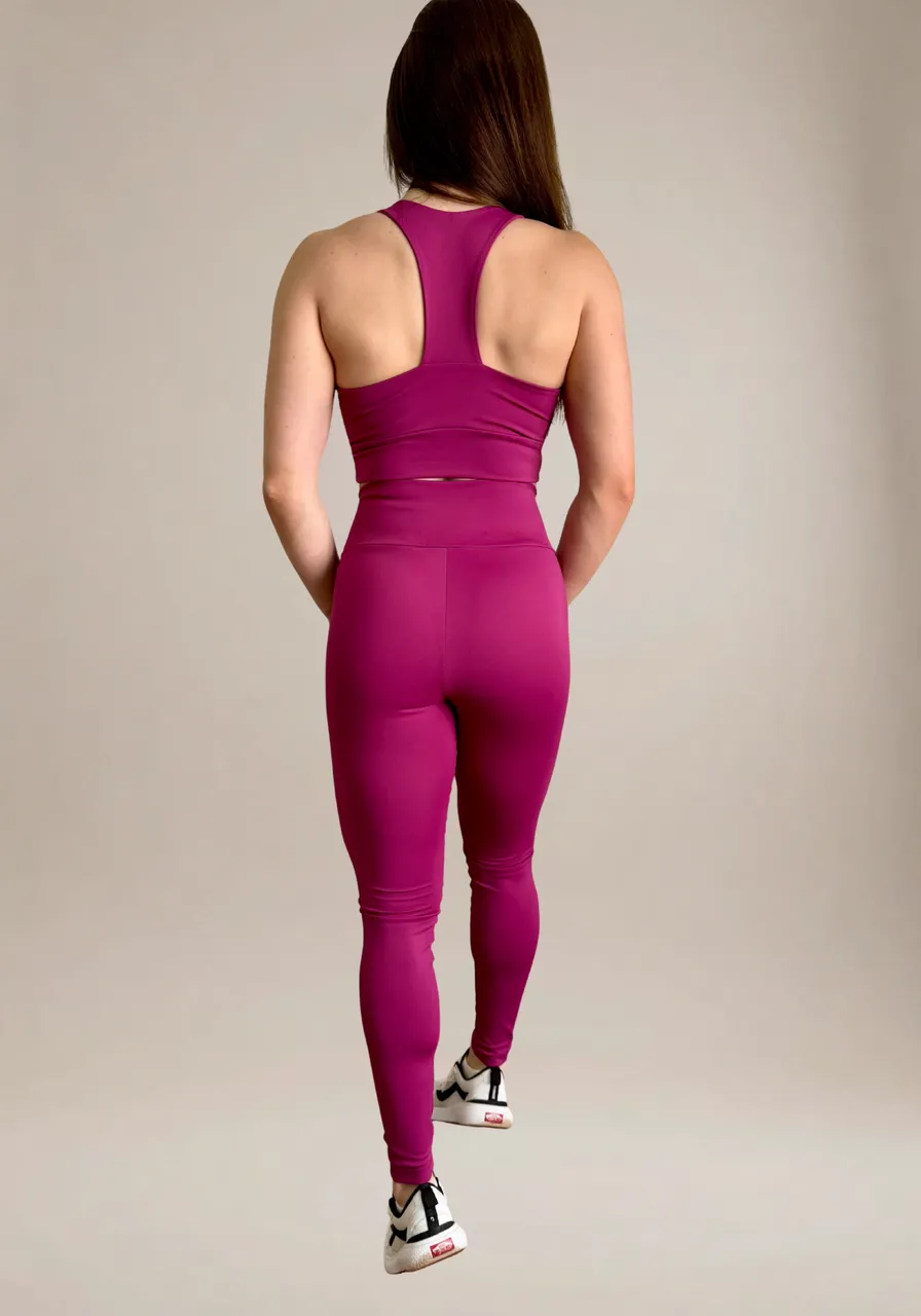 Legging High Performance Fúcsia modela a cintura, zero transparência, proteção UV e secagem rápida