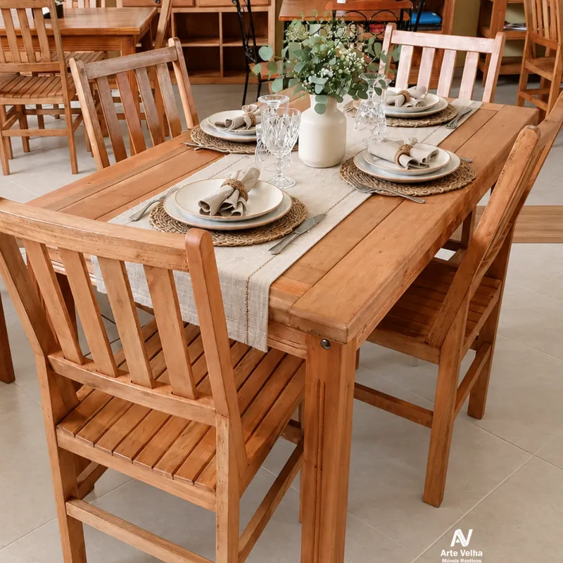 Mesa de Madeira Maciça Mineira Frisada 140 cm