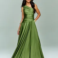 Vestido de Festa Um Ombro Só Drapeado Verde Oliva Liverpool - imagem 1