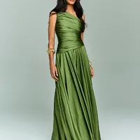 Vestido de Festa Um Ombro Só Drapeado Verde Oliva Liverpool - imagem 3