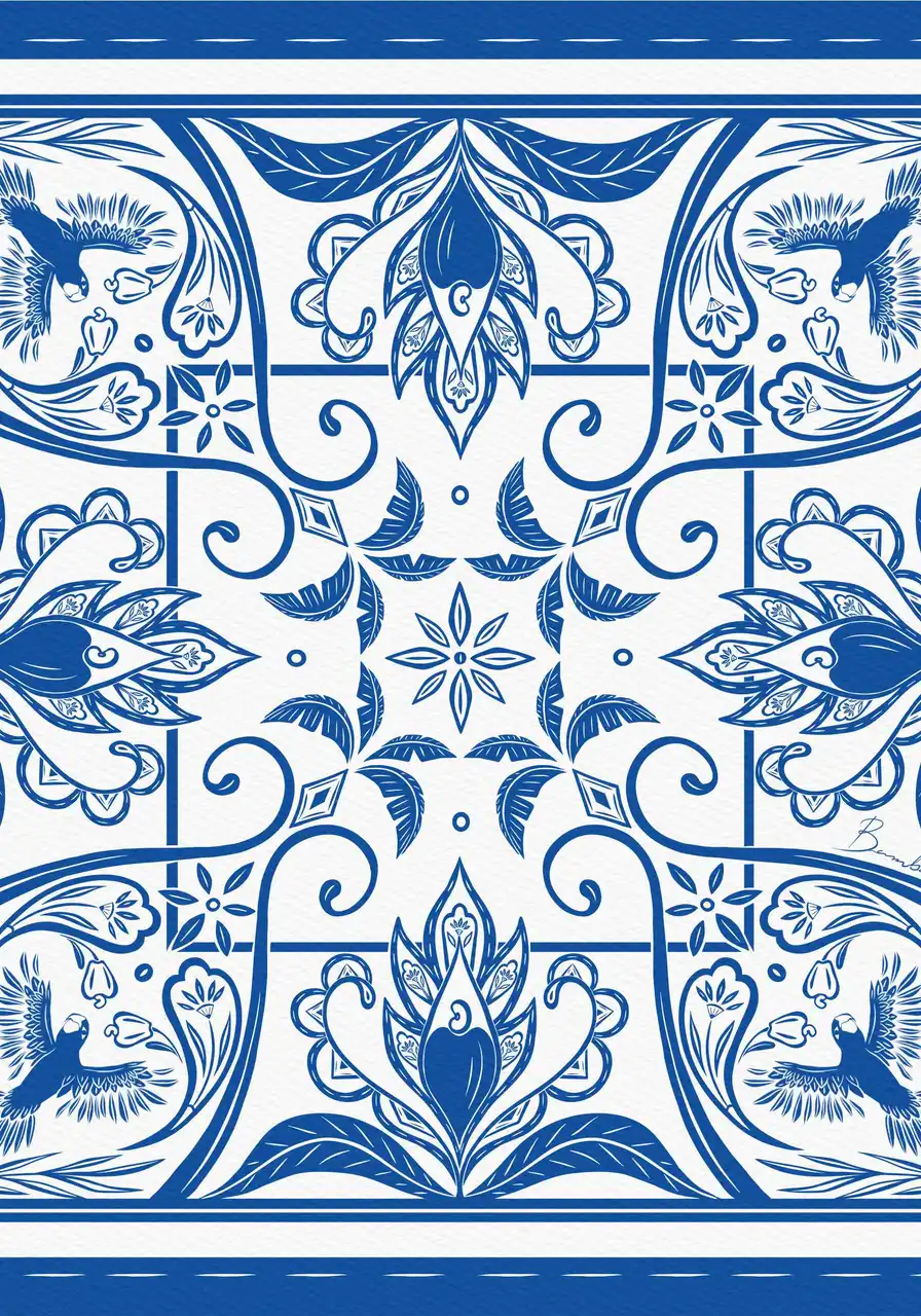 Lenço Caju 110x110 (Azul)