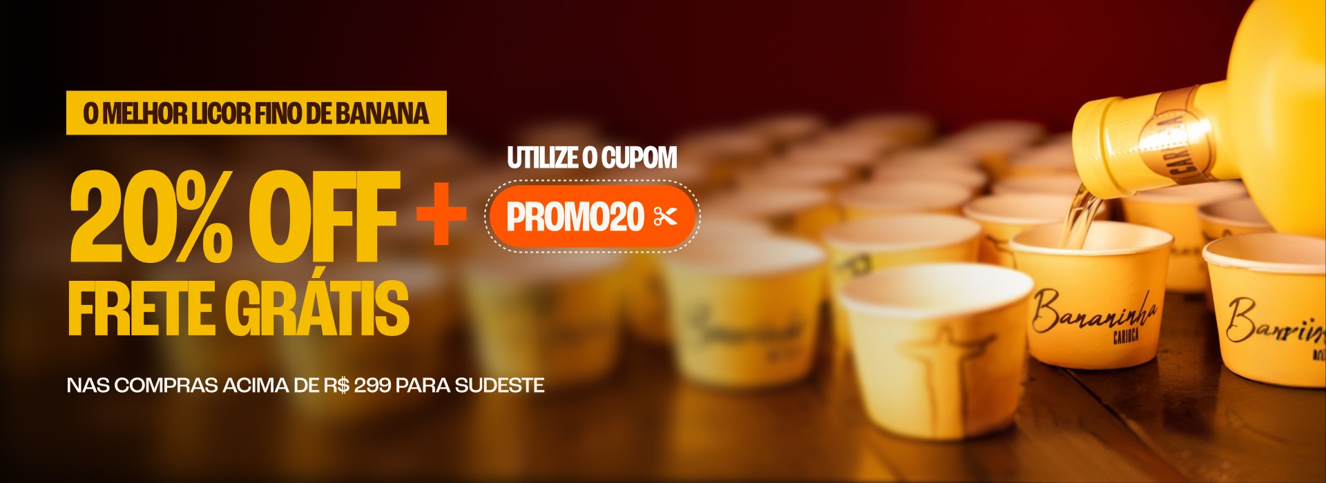 Banner Promo 20% OFF + Frete Grátis R$ 299 Sudeste