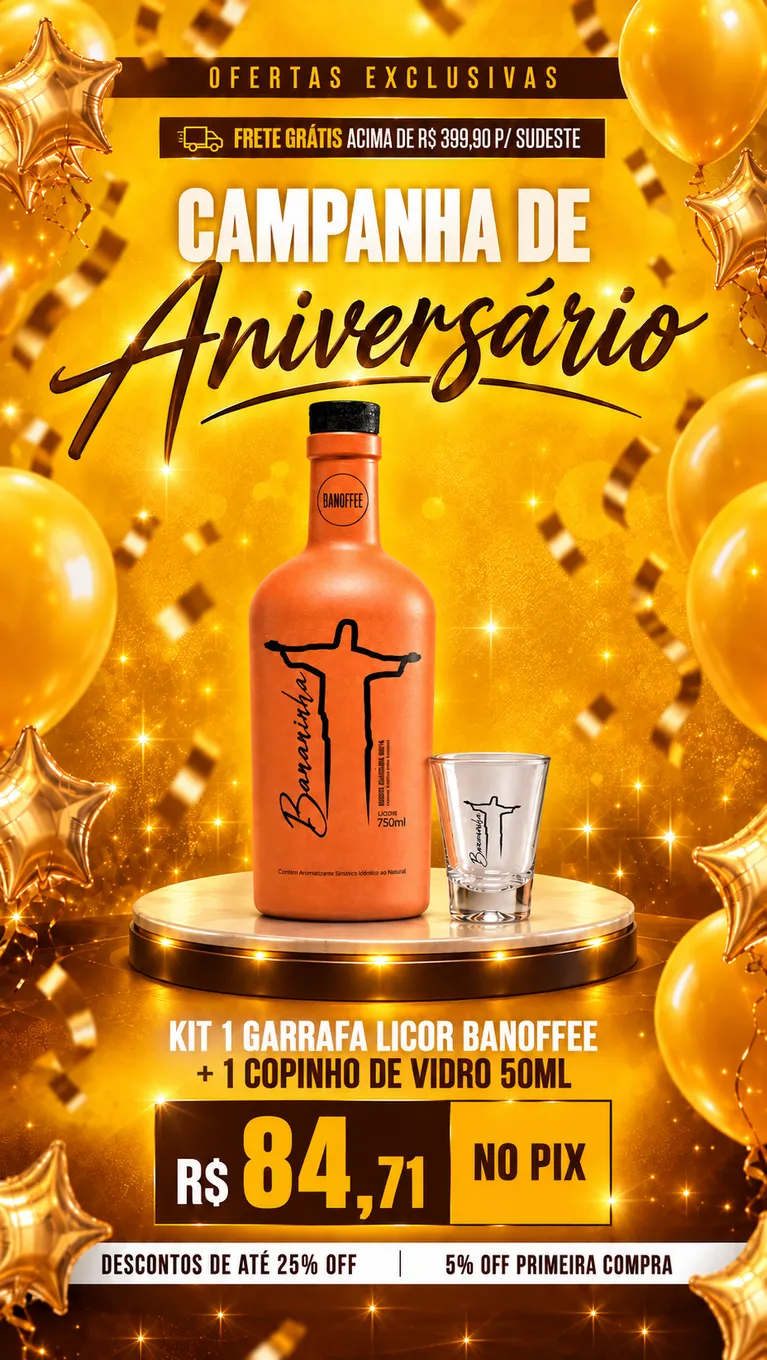 Banner mobile CAMPANHA DE ANIVERSARIO - LICOR DE BANOFFEE + COPINHO DE VIDRO