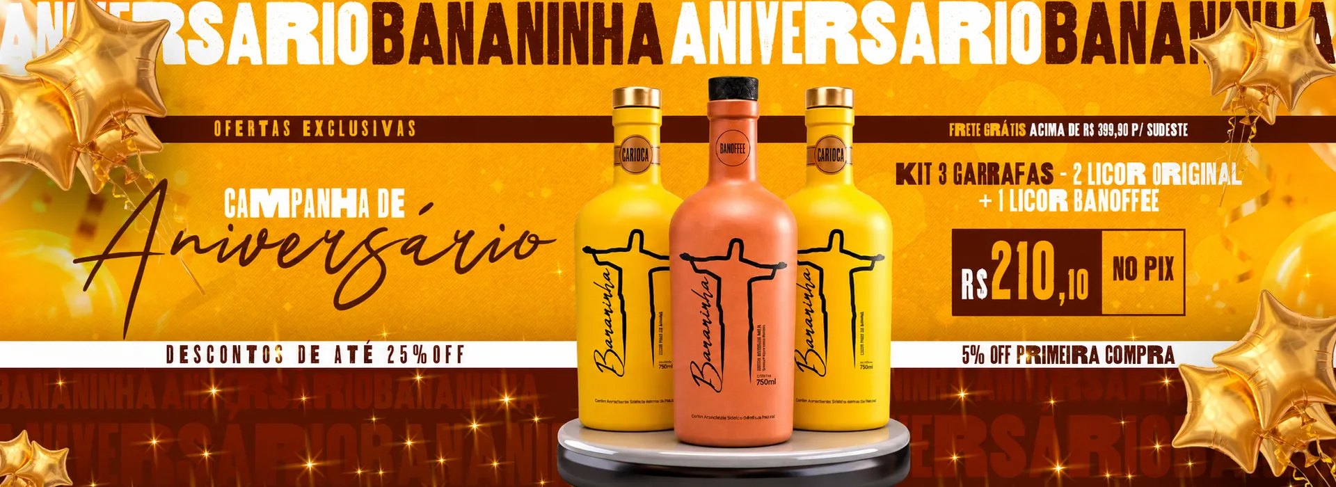 Banner CAMPANHA DE ANIVERSARIO - Kit 3 Garrafas - 2 Licor Original + 1 Licor Banoffee