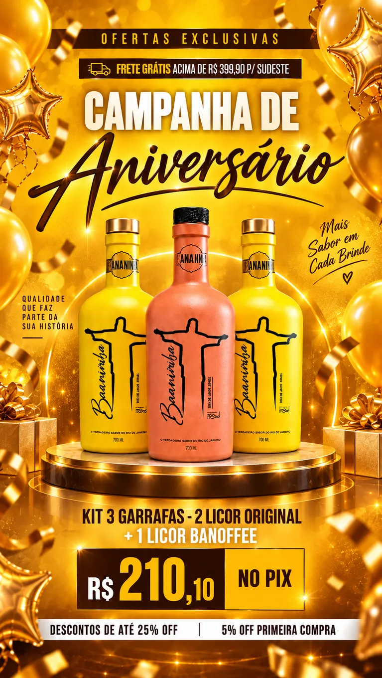 Banner mobile CAMPANHA DE ANIVERSARIO - Kit 3 Garrafas - 2 Licor Original + 1 Licor Banoffee