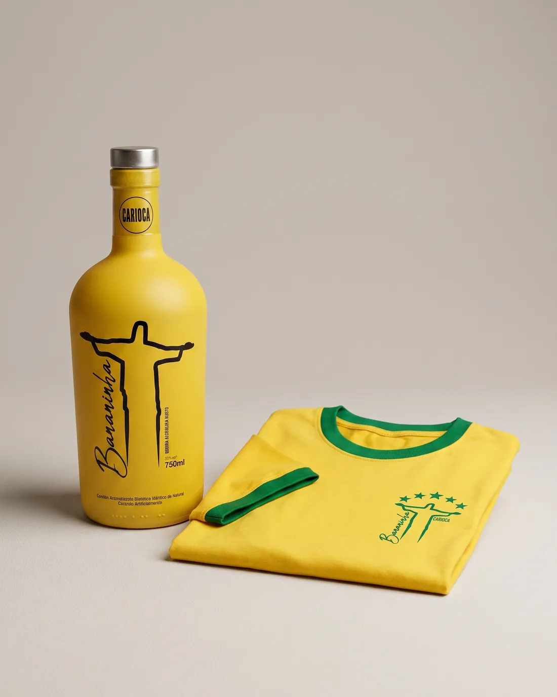 Kit Amarelinha da Copa | 2 Licores Bananinha + Banoffee + 2 Copos de Shot + Camiseta Vintage de Brinde