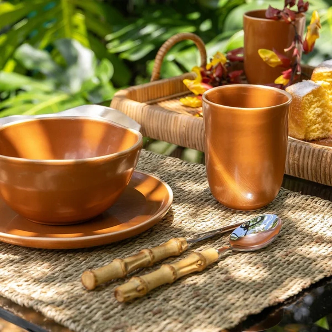 Conjunto de Talheres de Sobremesa Copa&Cia 4 Peças Garbo Bamboo Natural Colher - Bamboo Silver