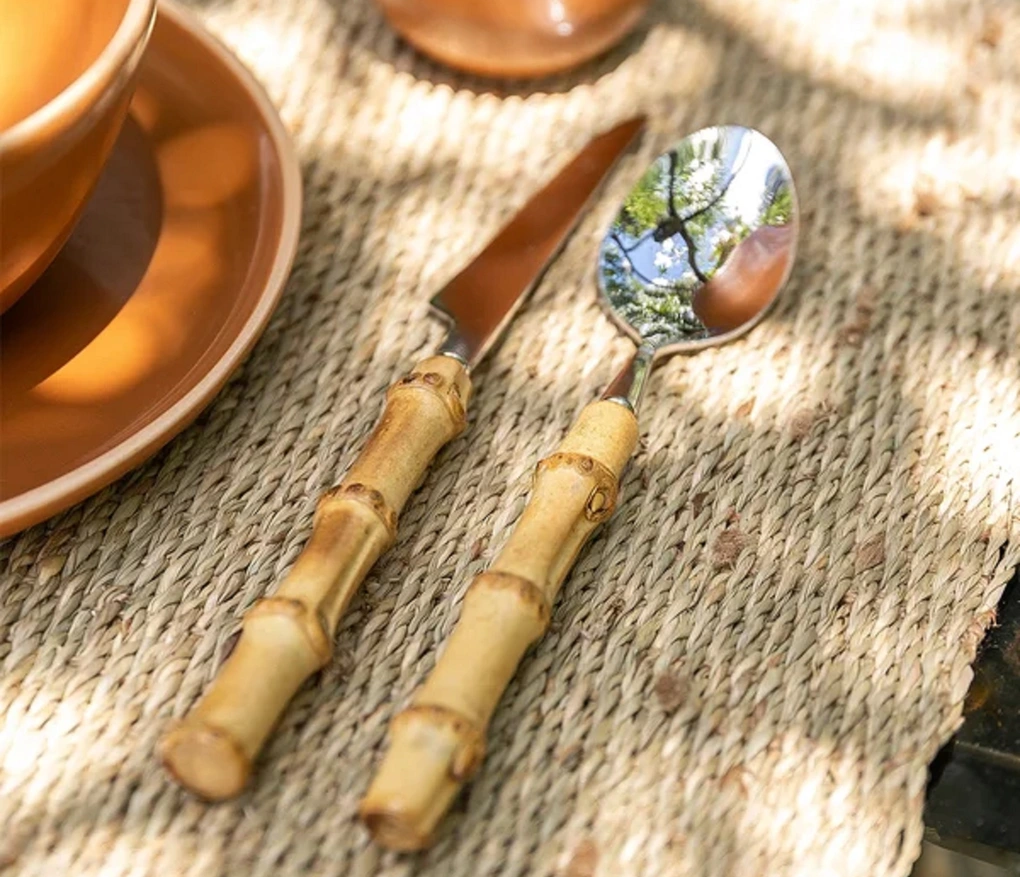 Conjunto de Talheres de Sobremesa Copa e Cia 4 Peças Garbo Bamboo Natural Colher - Bamboo Silver