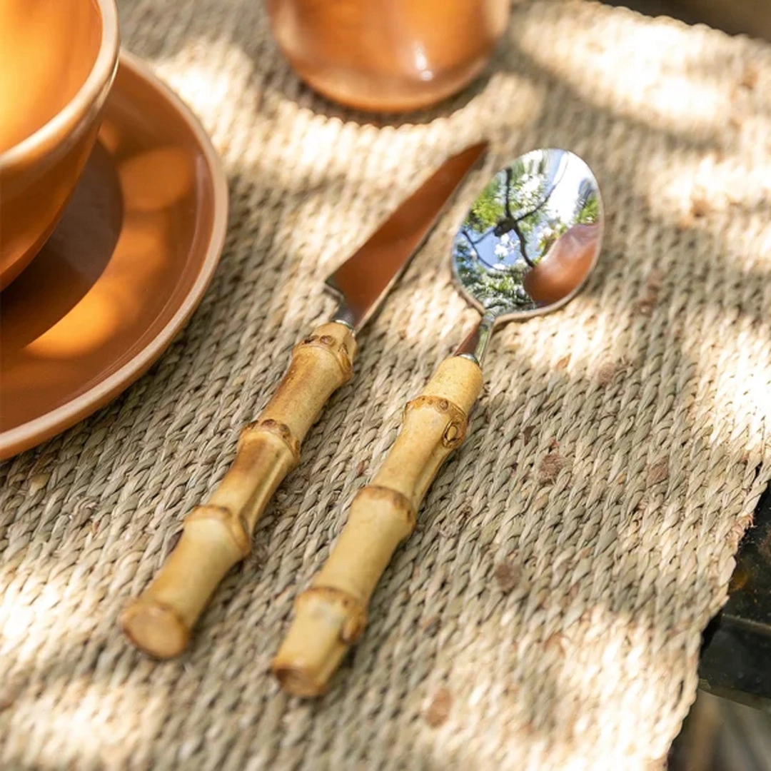 Conjunto de Talheres de Sobremesa Copa&Cia 4 Peças Garbo Bamboo Natural Colher - Bamboo Silver
