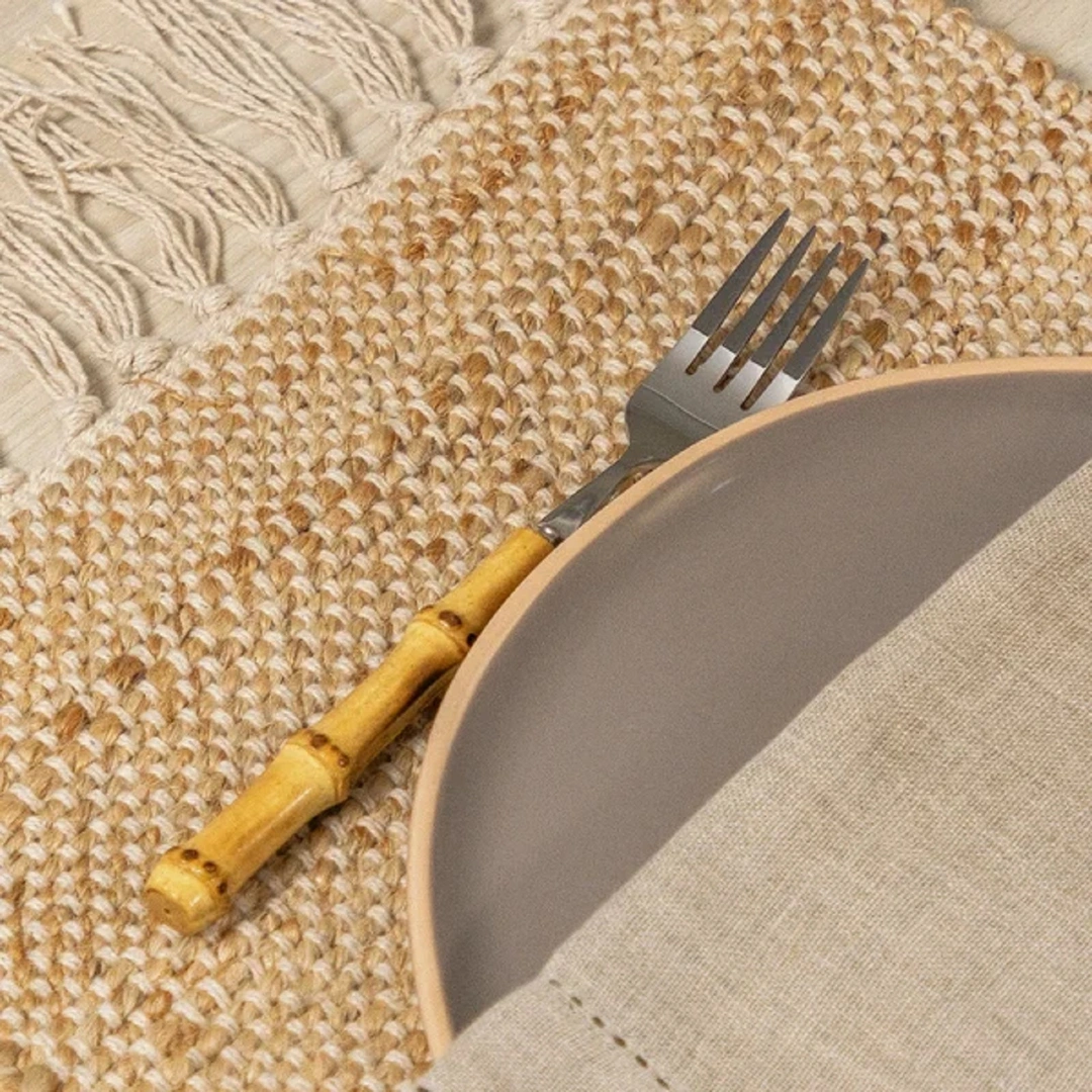 Conjunto de Garfos de Sobremesa 4 Peças Garbo  - Bamboo Natural Silver