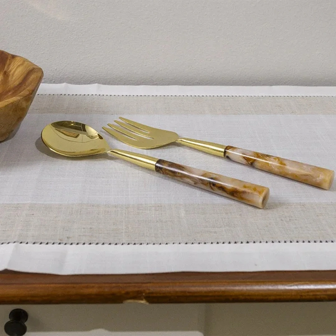 Conjunto de Talheres Copa e Cia para Salada 2 Peças Garbo Calacatta Gold