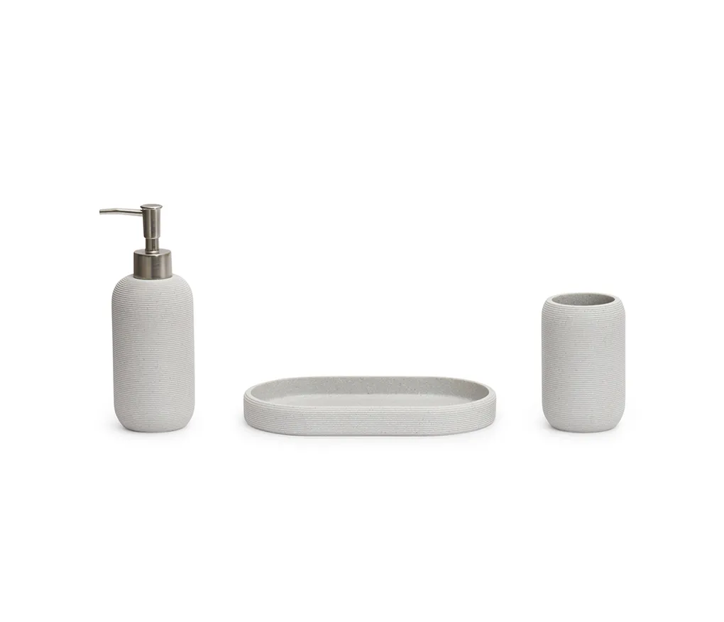 Kit Acessórios p/Banheiro Polirresina Cinza - 3 Peças