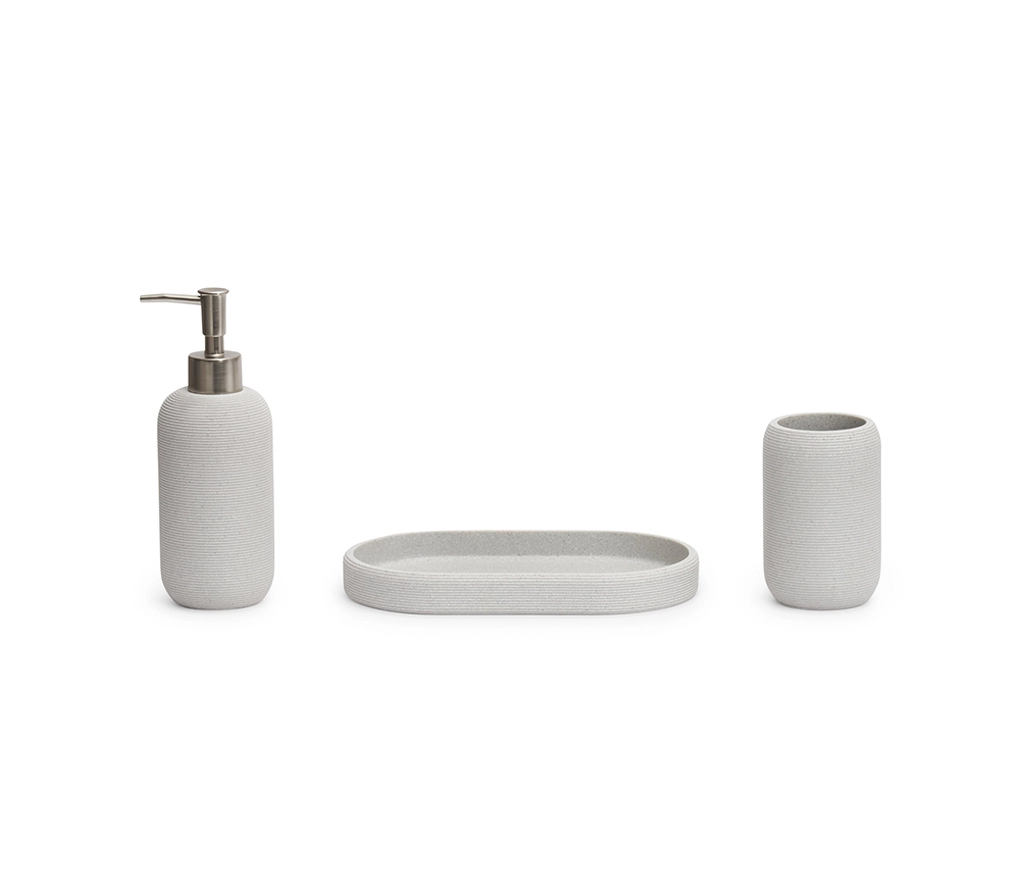 Kit Acessórios p/Banheiro Polirresina Cinza - 3 Peças